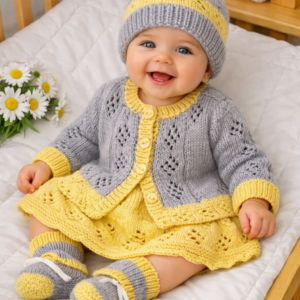 Luxury Hand-knitted Merino, Soft Knit Outfit with Hat & Socks; 3-6 Months