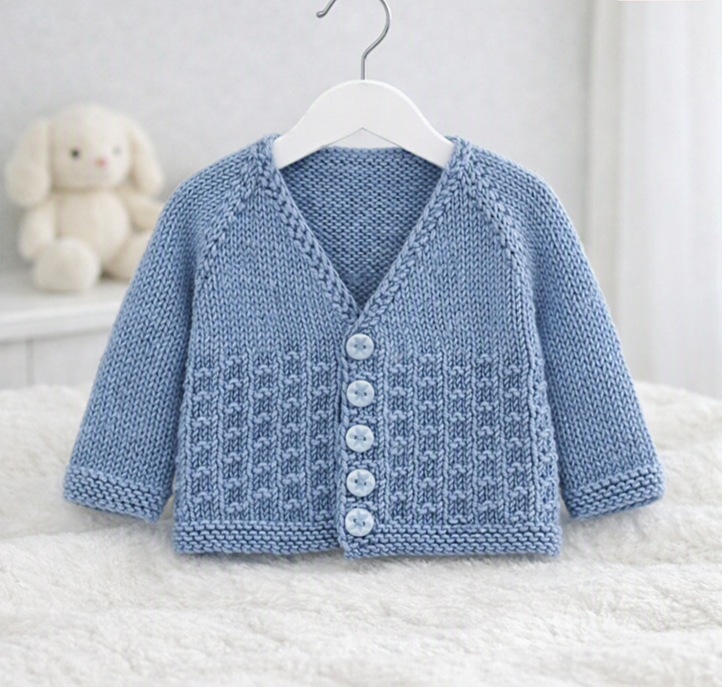 Merino/Cashmere Blend Unisex Baby Cardigan with Matching Socks; Blue; 0-3 Months - Image 2