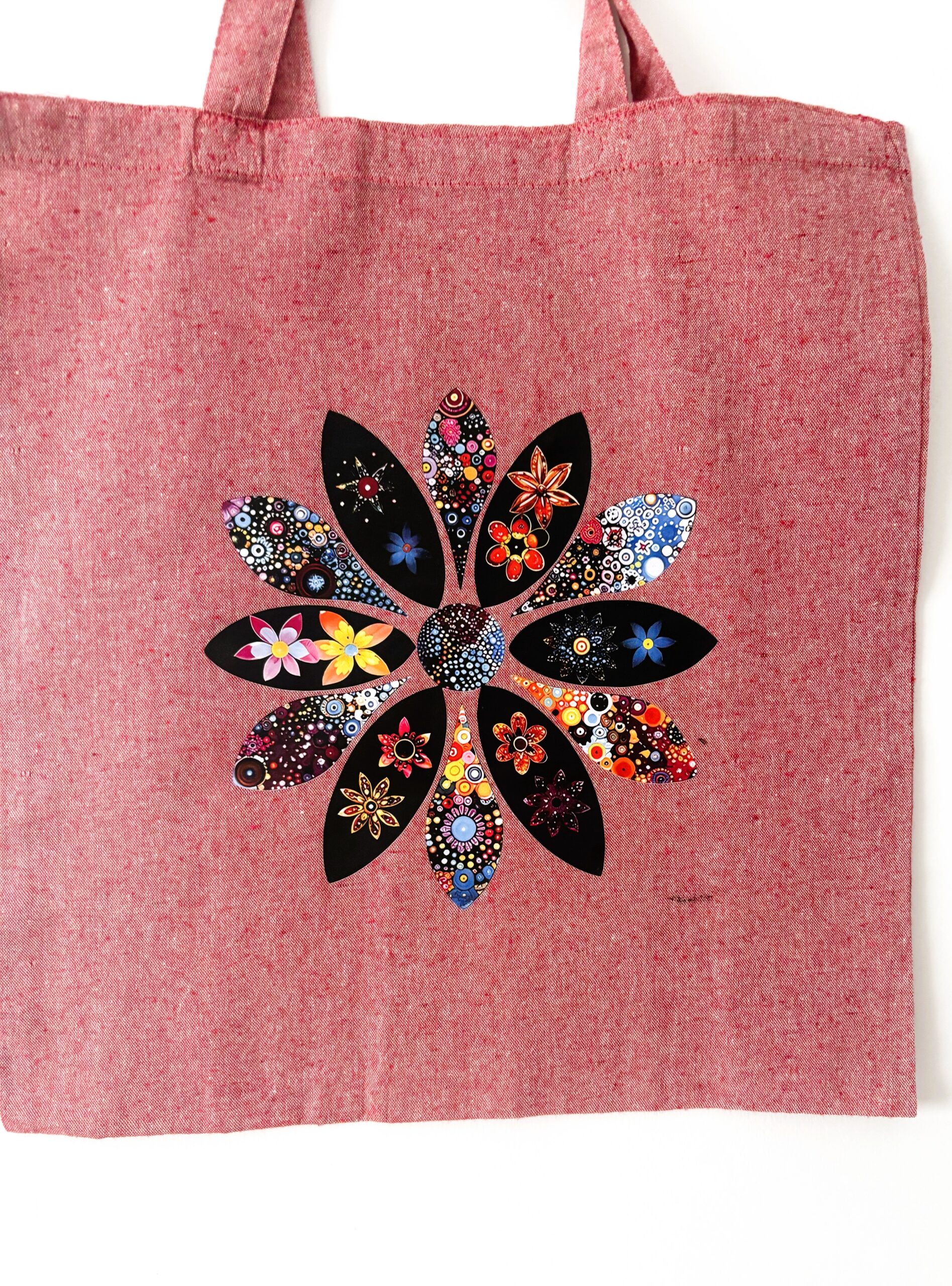 Celestial Print, Red Cotton Tote Bag; Eco Friendly; Reusable Shopping Bag - Image 4