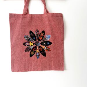 Celestial Print, Red Cotton Tote Bag;  Eco Friendly; Reusable Shopping Bag