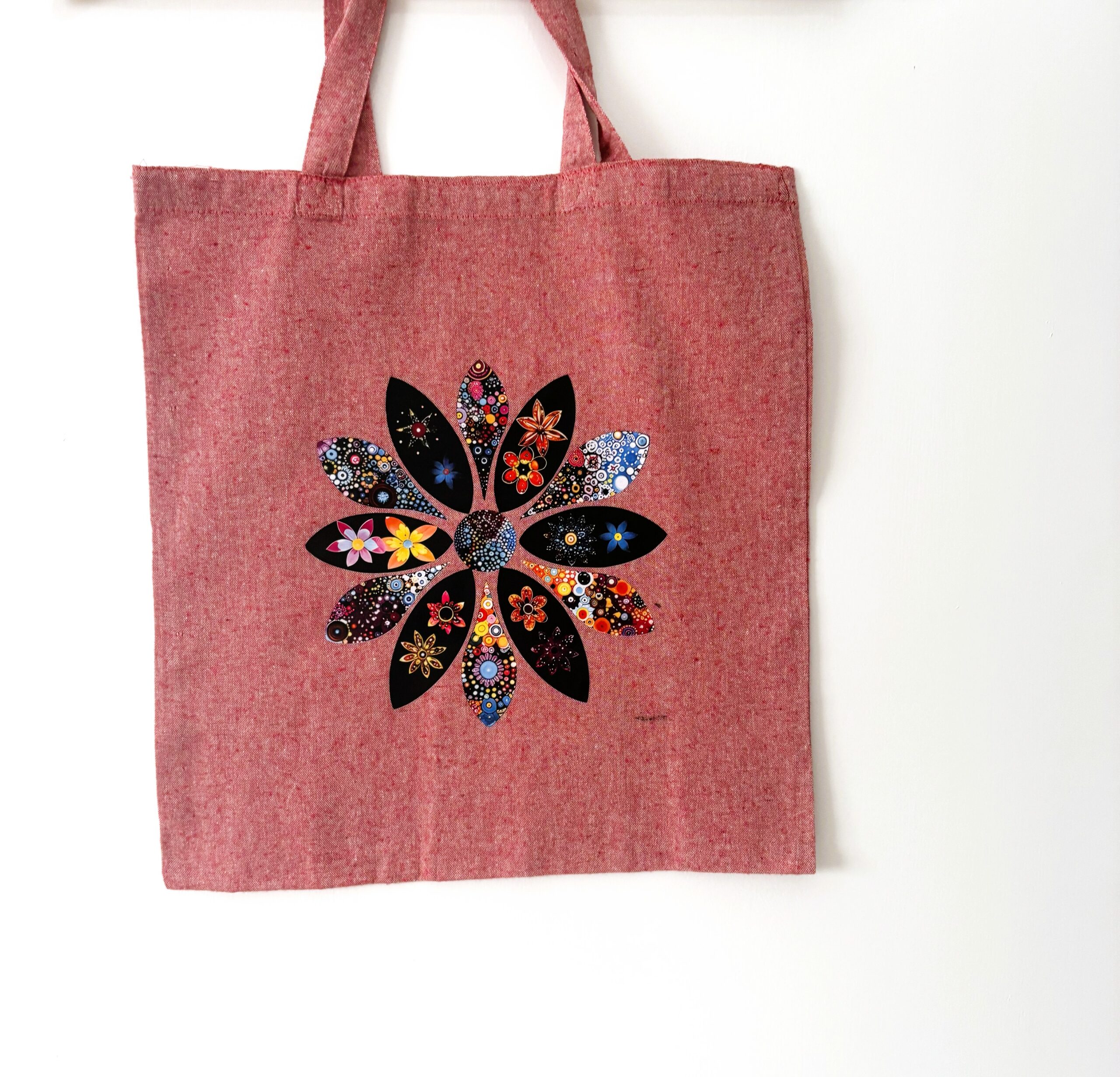 Celestial Print, Red Cotton Tote Bag; Eco Friendly; Reusable Shopping Bag