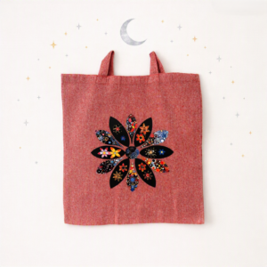 Celestial Print, Red Cotton Tote Bag;  Eco Friendly; Reusable Shopping Bag