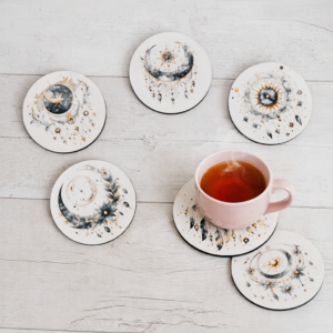 Cork-Backed Celestial Coasters for Tableware, Coffee Cup and Mug Mats