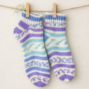Hand-Knitted, Ladies, Shorty/Trainer Socks - Fair Isle Style - Ice Cream Shades