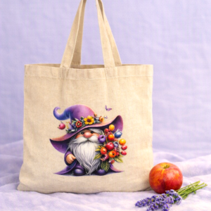 Gnome Print Cotton Tote Bag;  Eco Friendly; Reusable Shopping Bag