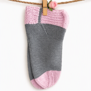 Hand-Knitted Ladies Shorty Socks - Cosy Gift - Pink and Grey