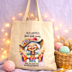 Natural Cotton Tote Bag – Printed with a Hippie! – Bag for Life - 40x38cm - Unique Gift, Great Stocking Filler