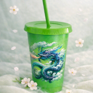 Dragon Tumbler;  24oz Green Cold Cup with Matching Lid & Straw