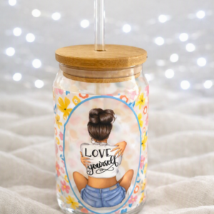 Glass Libby Cup/Can -16oz with Straw and Bamboo Lid