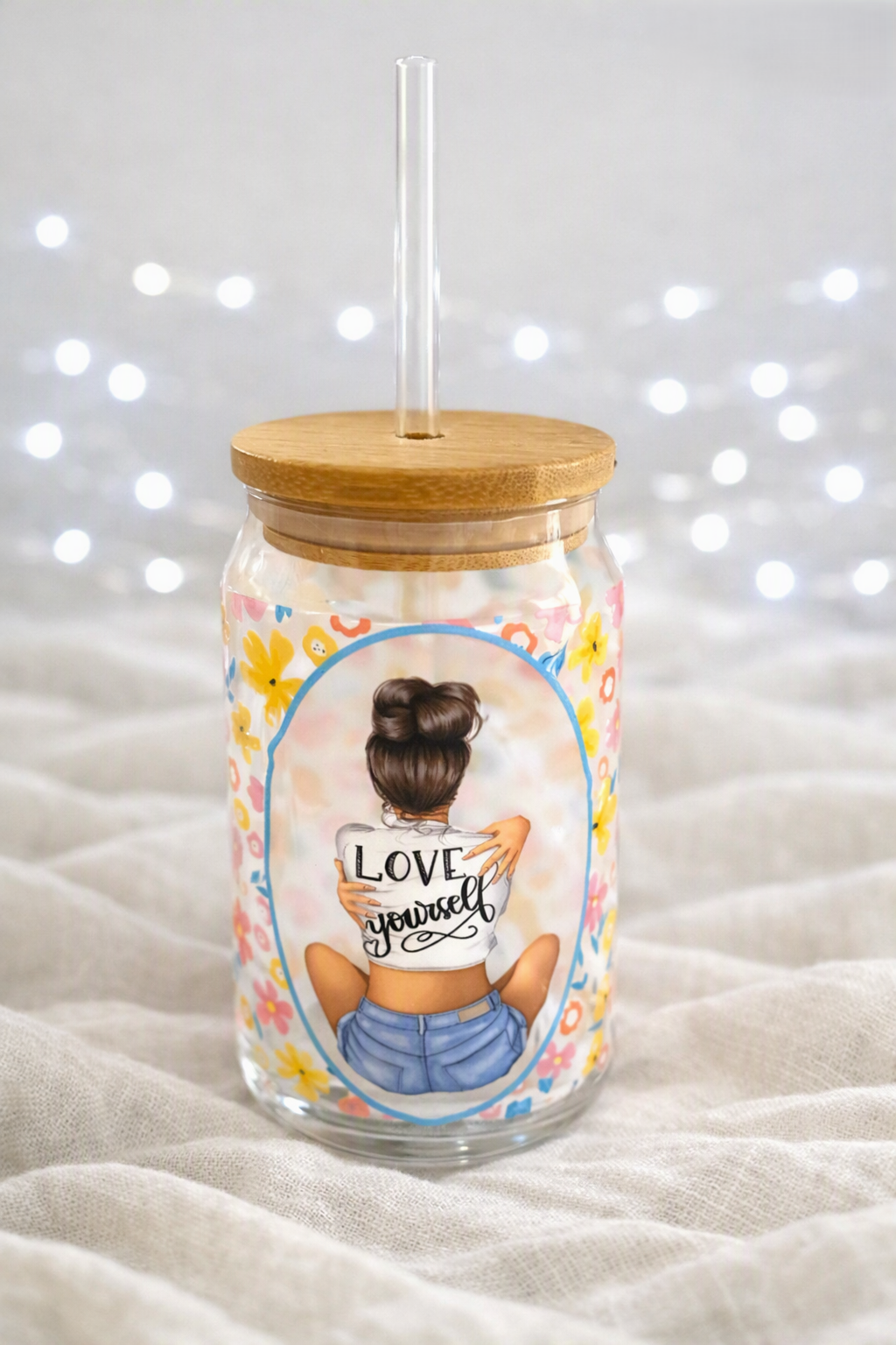 Glass Libby Cup/Can -16oz with Straw and Bamboo Lid