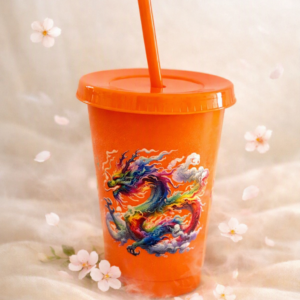 Tumbler; Orange Dragon; 24oz Cold Cup with Lid and Straw