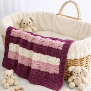 Premium Merino Wool & Luxury Cashmere Blend Baby Blanket; Pink and Cream; Hand-Knitted