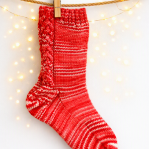 Hand-Knitted, Merino Ladies/Girls Cable Socks;  Red Twinkly; Gift; Present