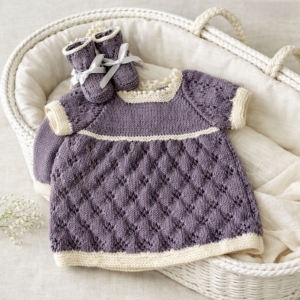 Luxury Hand-knitted Merino/Cashmere Soft Knit Dress and Booties; 3-6 Months
