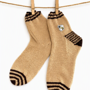 Hand-Knitted 'Bee' Socks - Tan & Brown -  Garden Inspired Gift