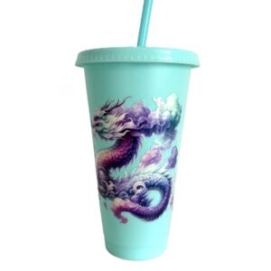 Tumbler; Blue Dragon; 24oz Cold Cup with Lid and Straw