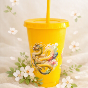 Tumbler; Yellow Dragon; 24oz Cold Cup with Lid and Straw