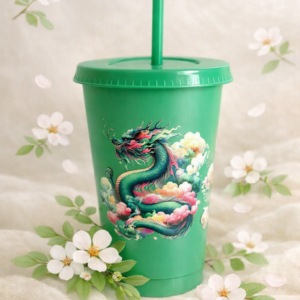 Tumbler; Green Dragon; 24oz Cold Cup with Lid and Straw